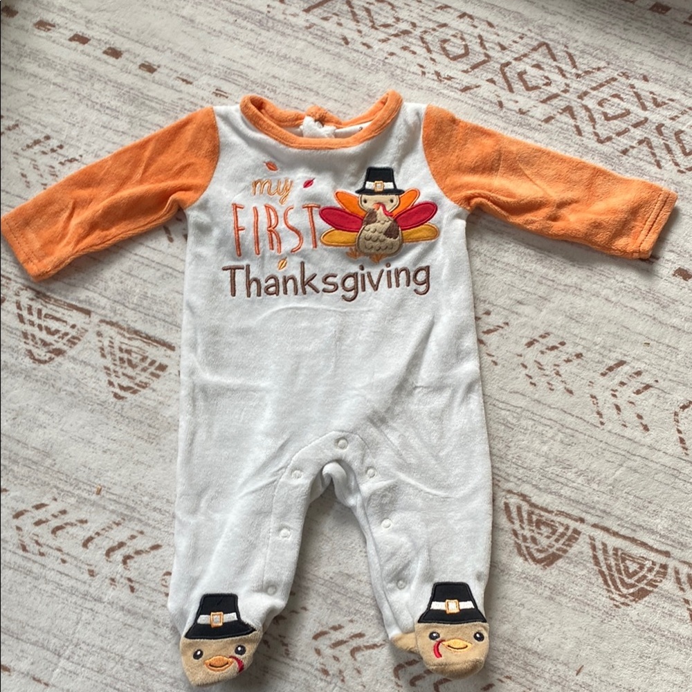 Thanksgiving Baby One Piece - Orange and White